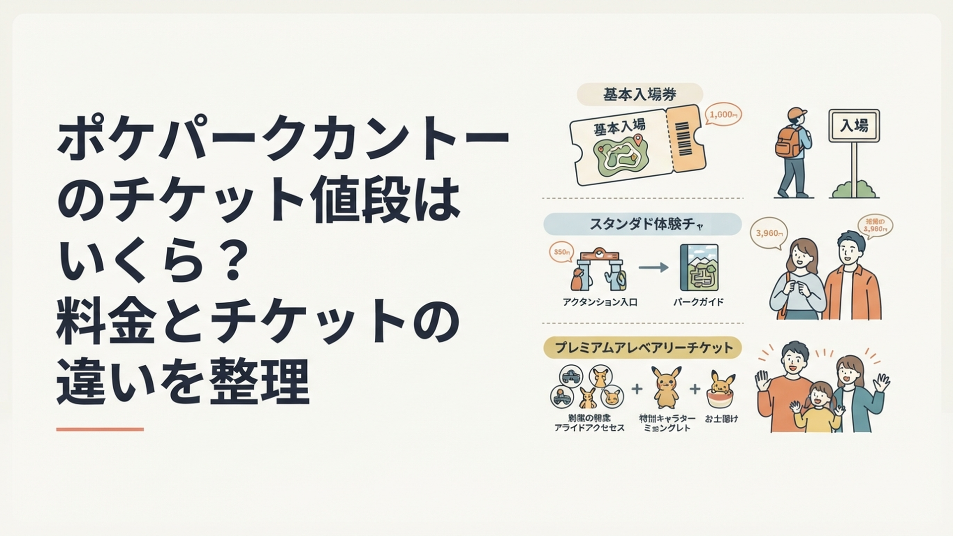 ポケパークカントーの3種類のチケット料金と体験内容を比較する旅行者